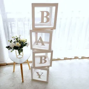 'BABY' White Boxes Transparent Baby Shower Balloon Boxes