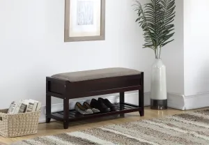 cozy Rouen Espresso Seating Bench with Shoe Storage