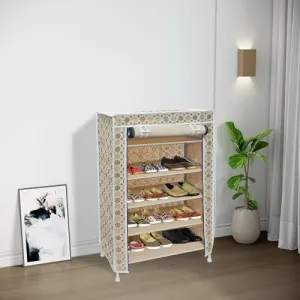 Fabura 5 Layer With Rust Proof PVC Pipe Shoe Rack In Beige Floral Color