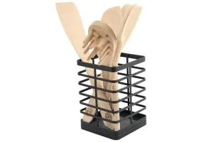 Sleek Black Flat Iron Utensil Holder - Stylish Kitchen Organization Solution