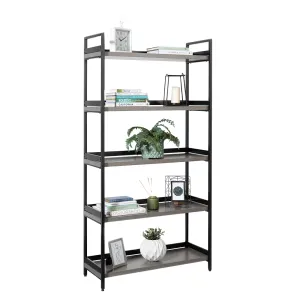 Genoa 5 Tier Industrial Contemporary Home Storage Shelving – Light Grey Finish with Matt Black Metalwork