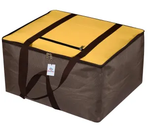 Heart Home Large Size Lightweight Foldable Rexine Jumbo Underbed Storage Bag With Zipper And Handle (Yellow & Brown) (F_26_HEARTH016742)