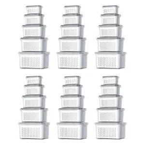 Kuber Industries 30 Pcs Food Containers | Storage Box for Fridge | Vegetable Fruit Boxes | Refrigerator Storage Box | Containers With Lid | Handheld Strainer Basket | HXP00742 | Transparent|Pack of 6