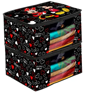 Kuber Industries Disney Mickey Print Non Woven Clothes Organiser|Zipper Closure|Wardrobe Set with Transparent Window|Extra Large 46 x 34 x 26 (Black) -HS_35_Square(Cotton)