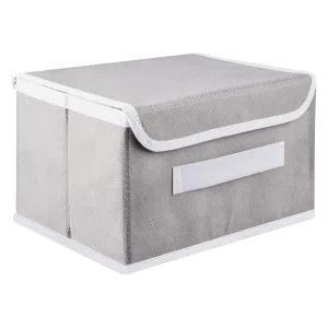 Kuber Industries Drawer Storage Box | Plain Dhakkan Storage Box | Non-Woven Clothes Organizer For Toys | Storage Box with Handle | Medium | Gray