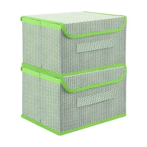 Kuber Industries Drawer Storage Box | Zig Zag Dhakkan Storage Box | Non-Woven Clothes Organizer For Toys | Storage Box with Handle | Medium | Pack of 2 | Green