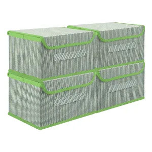 Kuber Industries Drawer Storage Box | Zig Zag Dhakkan Storage Box | Non-Woven Clothes Organizer For Toys | Storage Box with Handle | Medium | Pack of 4 | Green