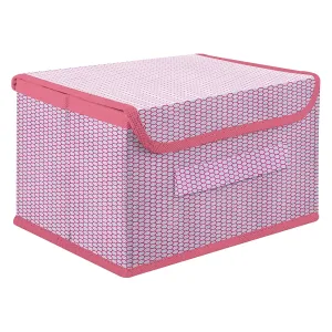 Kuber Industries Drawer Storage Box | Zig Zag Dhakkan Storage Box | Non-Woven Clothes Organizer For Toys | Storage Box with Handle | Small | Pink