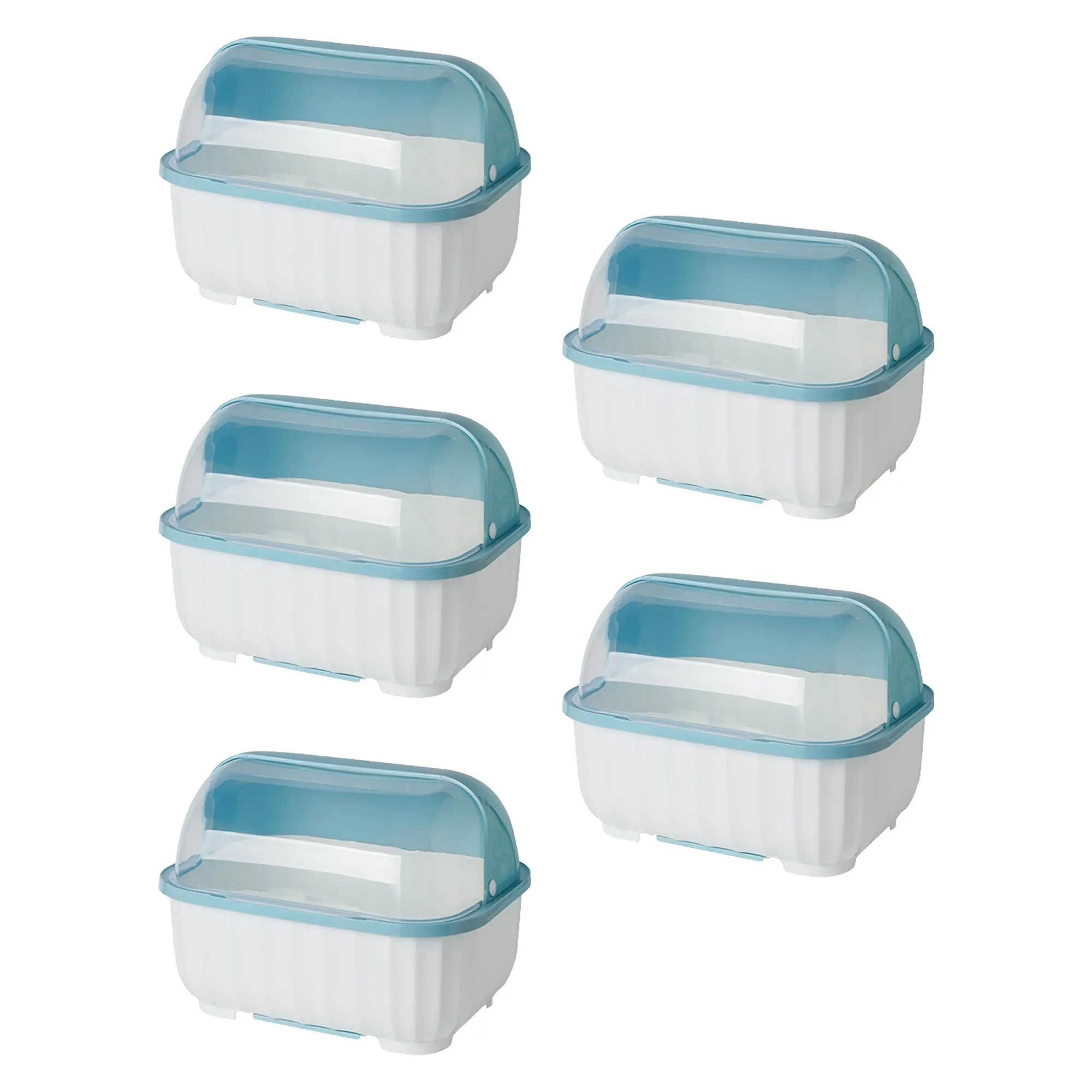 Kuber Industries Pack of 5 Kitchen Bowls and Dishes Storage Rack| Draining Rack | Kitchen Bowls And Dishes Organizer | Loaded Tableware Storage Box With Lid | W4513 | Blue