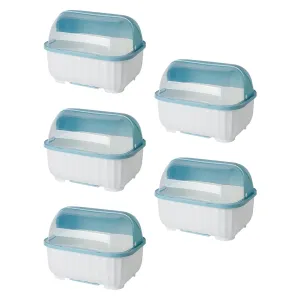 Kuber Industries Pack of 5 Kitchen Bowls and Dishes Storage Rack| Draining Rack | Kitchen Bowls And Dishes Organizer | Loaded Tableware Storage Box With Lid | W4513 | Blue