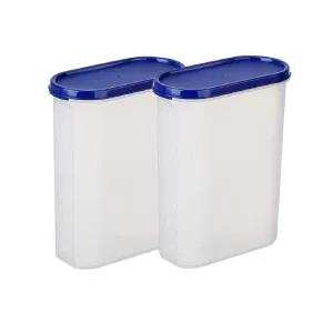 Kuber Industries Plastic Storage Containers with Lid I Set of 2, 2500 ml | Airtight, Stackable, Spill-Proof, Travel-Friendly | Transparent with Blue Lid | for Dry & Wet Foods, Cereals, Dryfruits