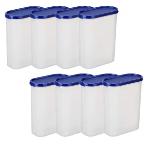 Kuber Industries Plastic Storage Containers With Lid I Set of 2, 2500 ml|Airtight, Stackable, Spill-proof, Travel-friendly|Transparent with Blue Lid|For Dry & Wet Foods, Cereals, Dryfruits (Pack Of 4)