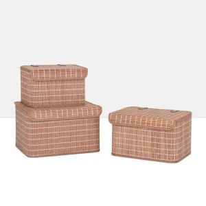 KUMI BAMBOO 3 PIECE NESTED STORAGE BASKET WITH LID SET