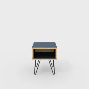 Plywood Bedside Table with Box Storage and Black Hairpin Legs - Formica Night Sea Blue - 400(w) x 400(d) x 450(h)