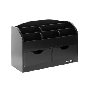 Space Saving Desk Organizer with USB Port - Black