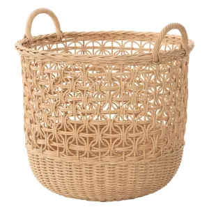 Wave Natural Rattan Basket with Handles - Elegant Braided Weave