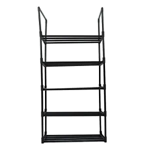 Yosoo Shoe Rack Tall Shoe Rack for Storage Shelf Space Saving Large Shoe Tower Durable Black Metal Stackable Shoe Cabinet with Hooks (1 Column 5 Layers)